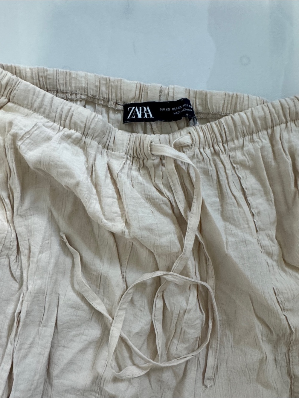 ZARA Beige Crinkled Drawstring Waist pants